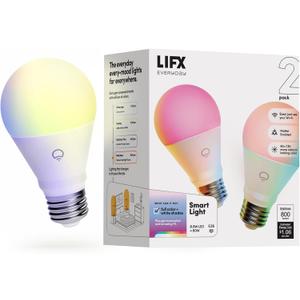 LIFX Everyday A19 Smart Light Bulbs 2 Pack, 800 Lumens RGB Color Changing LED Bulbs, 90+ CRI Tunable White, Dimmable Wi-Fi Smart Bulbs, Matter Compatible, Works with Alexa Google Apple Home