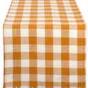 DII Heavyweight Fringed Check Tabletop Collection, Table Runner, 14x108, Pumpkin Spice