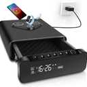 Fingerprint Biometric Gun Safe, Clock Handgun Safe with 3-in-1 Watch & Phone Wireless Charging, Drawer Lock for Hand guns, Cash, Valuables- with Humidity |Temperature| Alarm Clock| Time