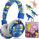 QearFun Dinosaur Bluetooth Headphones for Boys - with Microphone & 3.5mm Jack, Adjustable Headband for Kids Teens Toddlers, School iPad Tablet PC Smartphones Compatible (Blue)