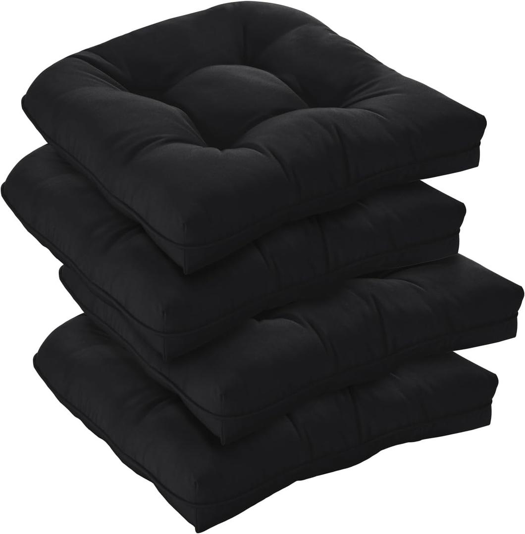 downluxe Outdoor Chair Cushions Set of 4 for Patio Furniture, Water Resistant Tufted Overstuffed Patio Furniture Cushions, Thick Outdoor Seat Cushion, 19" X 19" X 5", Black