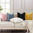 decorUhome Chenille Haze Blue Throw Pillow Covers 18x18 Inch Set of 2, Decorative Soft Couch Pillow Covers Solid Dyed Accent Velvet Farmhouse Neutral Square Pillow Cases for Sofa Bed Living Room