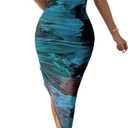 SOLY HUX Women's Tie Dye Cowl Neck Split Hem Bodycon Cami Dress Backless Long Dresses, Teal Blue, Size S