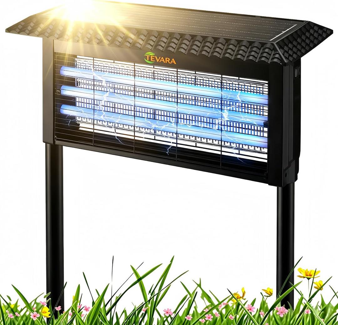 Solar Bug Zapper Outdoor – 4500V Cordless Mosquito Zapper with Rain-Sensing Control, 18W Solar Panel & Smart Light Sensor, 2-in-1 Pathway Lights & Fly Zapper for Patio, Garden, Backyard (Large)