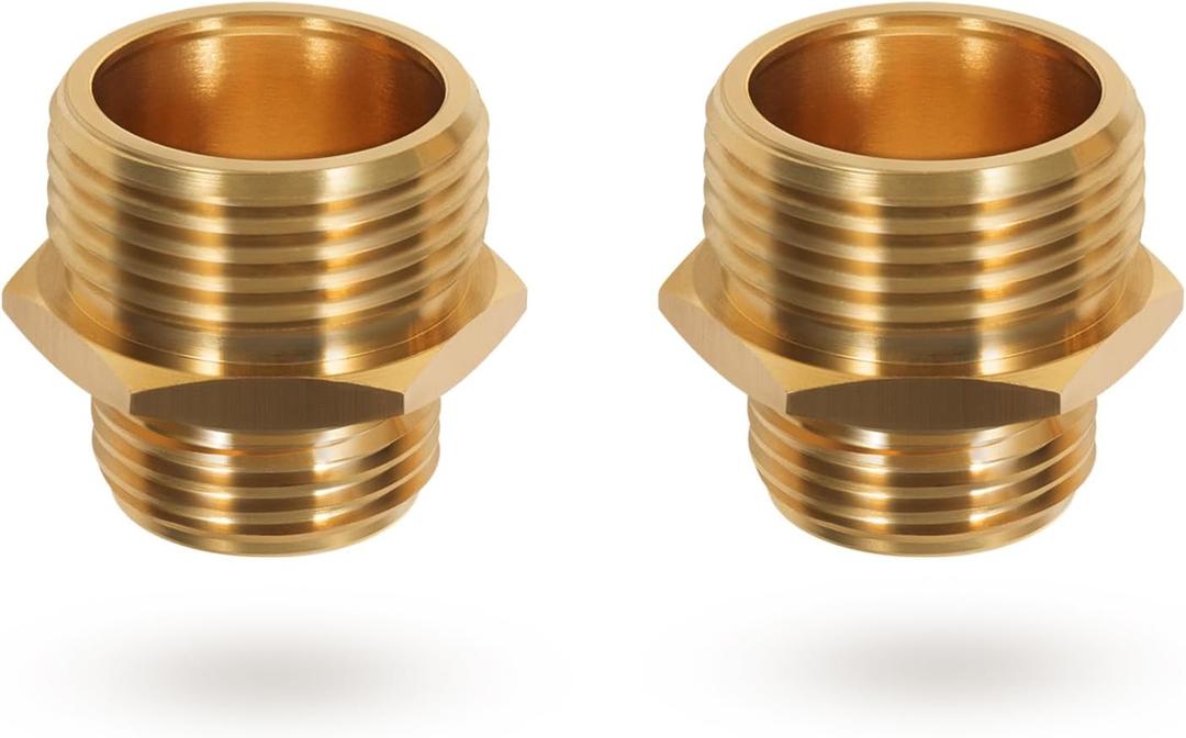 3/4'' GHT Male x 1'' NPT Male Connector, Brass Garden Hose Fitting Adapter, Industrial Metal Brass Garden Hose to Pipe Fittings Connect (2 Pack)