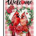 Valentines Day Love Birds Garden Flag 12x18 Inch Double Sided Small Flags, Vintage Red Cardinal Welcome Roses Yard Sign for Front Porch, Lawn, Yard, Outdoor Decor DF956