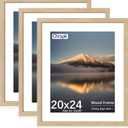 20X24 Poster Frame, Display Pictures 16X20 with Mat or 20X24 Without, Wall Hanging Frames, Natural Oak, 3 Pack