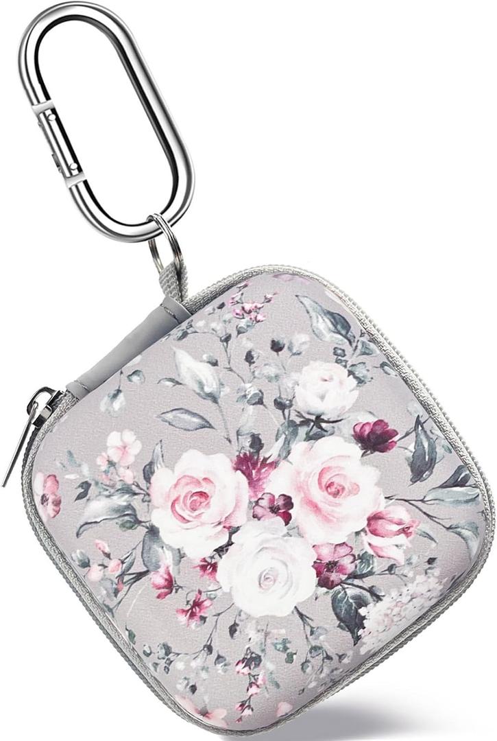 Earbud Case Headphone Organizer Ear Bud Case Portable EVA Carrying Box Storage Bag with Carabiner for AirPods Beats Bose Galaxy Buds 4/3/FE Data Cable Storage (Pink Rose)