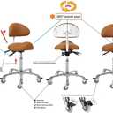 Saddle Stool Chair With Back Support - Ergonomic Rolling Saddle Stools with Wheels Hydraulic Swivel Adjustable Stool Esthetician Chair for Massage Salon Tattoo Dentist Clinic Home office (Camel), With Backrest