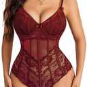 Avidlove Bodysuit for Women Sexy Lace Top One Piece Lingerie V Neck Mesh Tops Going Out Cami Naughty Push Up Body M
