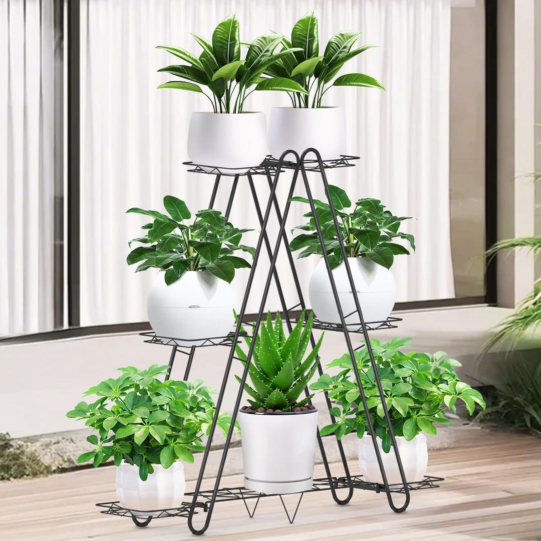 Heavy Duty Metal Plant Stand, Indoor Outdoor Plant Shelf & Rack - 3 Tiers 7 Pots, Plant Holder for Plants/Flowers/Planters, for Living Room Home Corner Patio & Garden