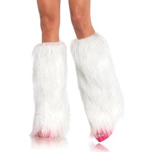 Leg Avenue Women's Kira Furry Leg Warmers for Women Rave Accessories, White/ Silver, One Size US