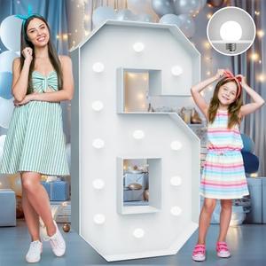 4FT Marquee Light Up Numbers - Cool White Light Up Number 6 with Fixed Water Bag, Party Decoration Large Marquee Lights Up Numbers can Be Used for Wedding Decoration, Birthday Party Deco
