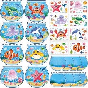 32 Sets Beach Crafts for Kids Under the Sea Party Decorations Ocean Animal Stickers Summer Activities Make A Ocean Animals Worlds Sticker Scene Classroom Game DIY Fish Decoration for Party Favors Art