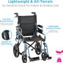 NOVA Transport Chair Lightweight Folding Aluminum Wheelchair with Flip-Up Arms, Locking Handbrakes, 8 & 12 All-Terrain Wheels Collapsible Travel Chair for Adults up to 300 lbs - Blue