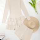 ZESICA Womens Long Sleeve Bodycon Mini Dress Ribbed Knit Crew Neck Ruffle Tiered Flowy Cocktail Party Dresses (Small, Apricot)