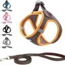 Soft Mesh Dog Harness and Leash Set, Step-in Reflective Breathable Comfort Padded Quick Dry Pet Puppy Vest Harness for Extra-Small/Small Medium Dogs and Cats (Brown, XXS)