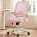NEO CHAIR Office Desk Ergonomic Computer Mesh Chair with Lumbar Mid Back Support Adjustable Height Swivel Rolling Wheels Comfy Task Vanity Chair for Home Bedroom Study (Pastel Pink)