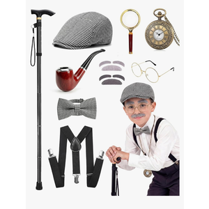 100 Days of School - Old Man Costume for Kids Hat Glasses and Grandpa Vest Set for Child