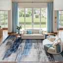 Ciicool Modern Abstract Deep Blue Gray Rug for Living Room, 9'x12' Machine Washable Area Rug Non-Slip Rug, Low-Pile Contemporary Indoor Dining Floor Carpet for Bedroom Office Under Table Home Decor