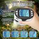 1000X Handheld Microscope for Kids 4K 2.0" Screen Rechargeable Mini Pocket Digital Microscopes w/Slides Kit Portable Edu Gift Age 4-6 8-12 Children Students (White)