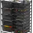 Simple Houseware Utility Cart with 15 Drawers Rolling Storage Art Craft Organizer, Black
