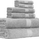 Amazon Basics 6-Piece Fade-Resistant 100% Cotton Towel Set for Bathroom, Soft and Absorbent, 2 Bath Towels, 2 Hand Towels, 2 Washcloths, Gray