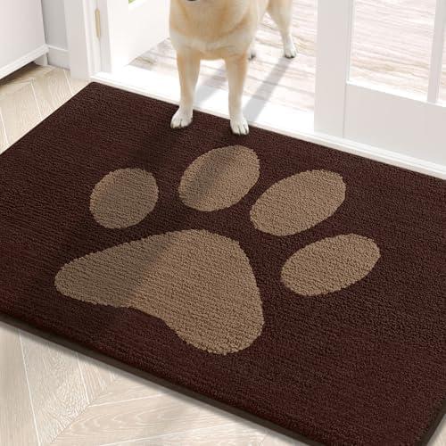Buganda Dog Door Mat for Muddy Paws, Absorbent Dirt Trapper Non Slip Indoor Doormats, Washable Low-Profile Mat for Mud Dogs, Entryway Carpet for Inside Floor (30x20 Inches, Brown)