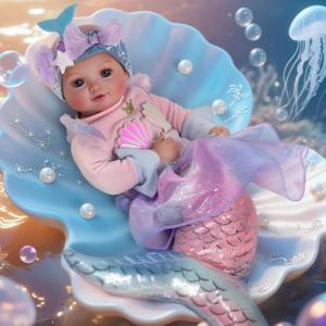 BABESIDE Mermaid Baby Doll Girl, 15-Inch Realistic Soft Baby Dolls with Shiny Mermaid Tail & Accessories, Cute Mermaid Toys for Girls Ages 3-10 Kids, Christmas, Birthday