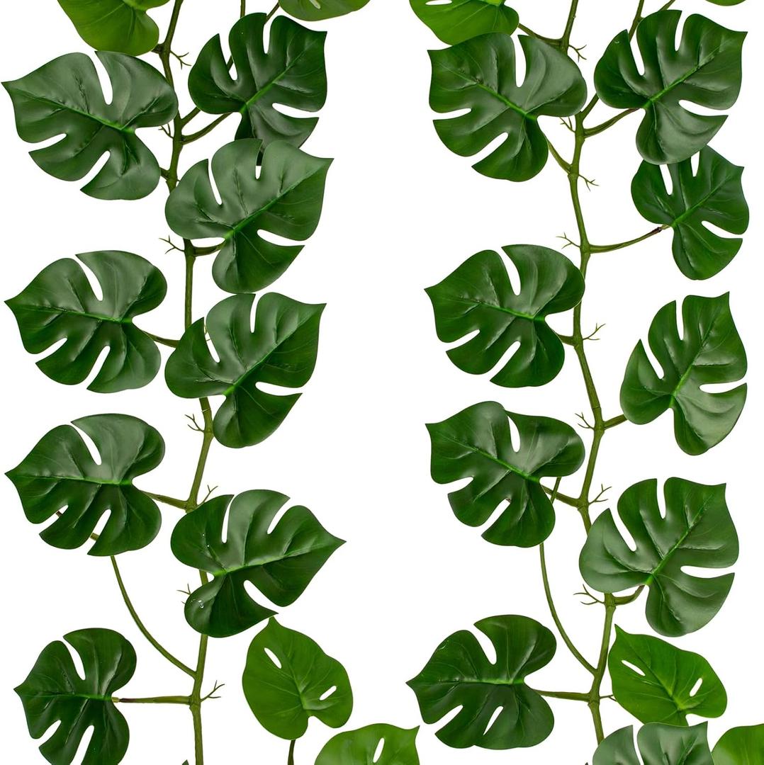 2Pcs Artificial Monstera Leaves Vines 4ft Fake Hanging Plant Ivy Vines Greenery Garland Faux Tropical Vine Decor for Wall Jungle Luau Beach Birthday Party Indoor Outdoor Home Dcor