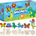 JOYIN 12 Wooden Magnet Creativity Arts & Crafts Painting Kit for Kids, Decorate Your Own Painting Gift for Easter Basket Stuffers, Birthday Parties and Family Crafts, Party Favors for Boys Girls