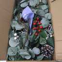 9FT Prelit Christmas Garland with Lights, Multi-Color Lights/Battery Operated/Timer, Lighted Artificial Eucalyptus Christmas Garland for Mantle Table Stairs Railing Xmas Indoor Outdoor Decorations