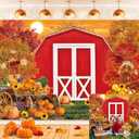 Fall Red Farm Backdrop Autumn Harvest Pumpkin Maple Leaves Scarecrow Photography Background Thanksgiving Day Friendsgiving Baby Shower Family Birthday Party Decoration Banner Photo Props (7x5FT)