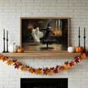 Framed Halloween Witch Wall Art - Witch Dancing with Ghost Canvas Print, Vintage Gothic Dark Academia Halloween Wall Decor for Bedroom Living Room, 16x24in Wood Frame
