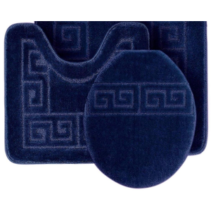 WPM WORLD PRODUCTS MART Bathroom Rugs Set 2 Piece Bath Pattern Rug (20"x32")/Large Contour Mats (20"x20") with Lid Cover (Navy)