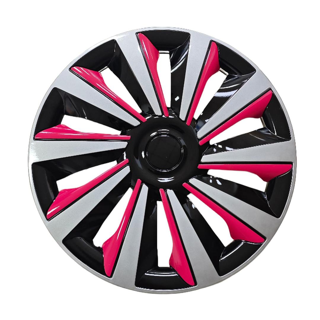 XIMINZ- 16 Inch Hubcaps Set of 4, Wheel Rim Covers, Car Hub Rim Caps ABS Exterior Accessories, Black Pink