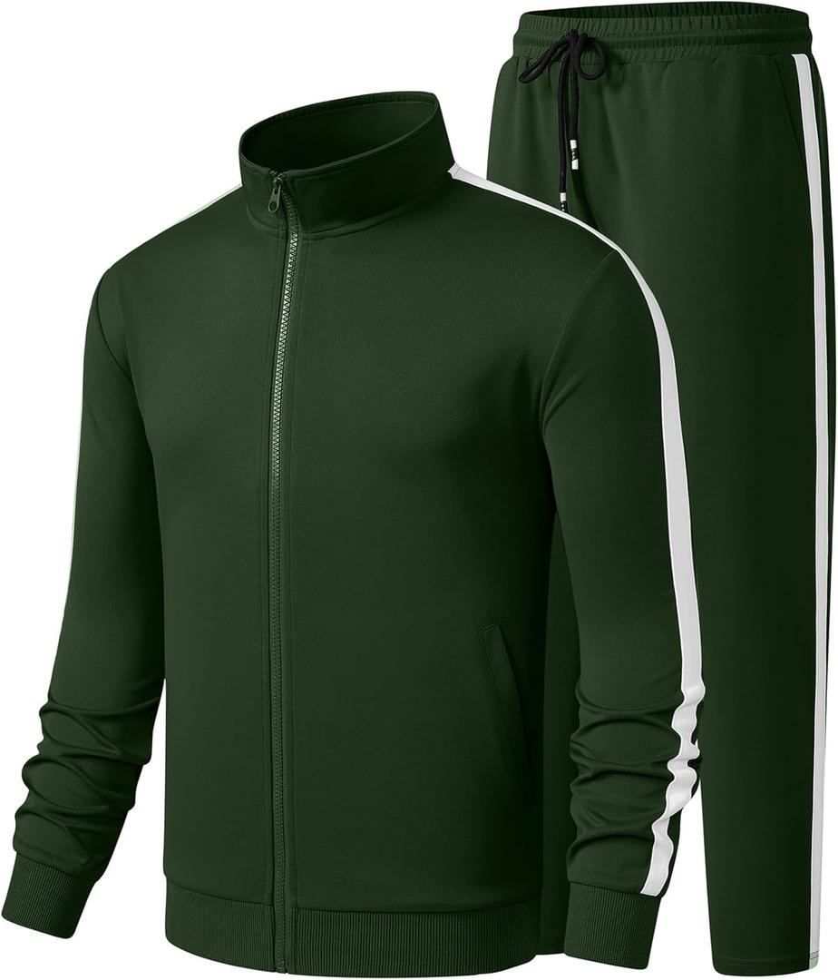 JMIERR Men's Track Suits 2 Piece Full Zip Sports Outfits Set Sweatshirt and Joggers Sweatpants (Large, Green)