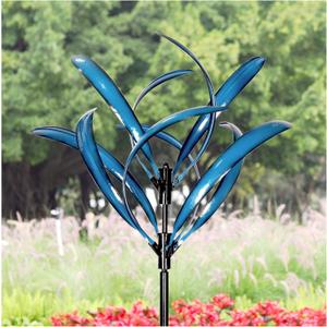 LimeHill Wind Spinner for Yard and Garden - Large Metal Kinetic Wind Sculptures for Outdoor Decorations (Blue Lotus 2)
