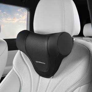 Coverado Car Headrest Pillow, Ergonomic Memory Foam Car Neck Pillow for Driving Seat with Adjustable Strap, Soft PU Leather Breathable Removable Cover Neck Support for Neck Pain Relief (Black)