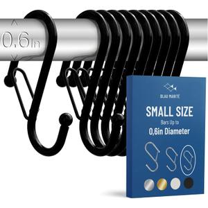 10-Pack Metal S Hooks for Hanging  Heavy-Duty S-Shaped Hook with Safety Buckle  Fits Bars up to 0.6 in  Anti-Drop Hooks for Kitchen, Pot Racks & Towel Bars  Black (Small)