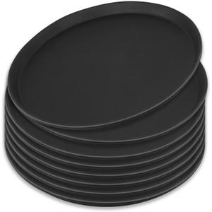 8Pcs Black Round Restaurant Serving Trays, Plastic Non Slip Surface Circle Fruit Appetizer Flat Tray Food Drink Server Tray with Raised Edges for Home, Restaurant, Cafeteria, Bar, Cocktail (14 in)