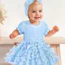 Qaoerde Baby Girl Dress Puff Sleeve Tutu Dress Butterfly Tulle Dress Flower Girl Birthday Party Princess Dresses (Blue)