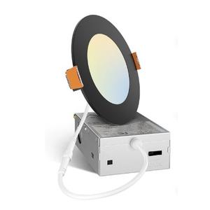 Amico 3 Pack 4 Inch 5CCT Ultra-Thin LED Recessed Ceiling Light with Junction Box, 2700K/3000K/3500K/4000K/5000K Selectable, 11W Eqv 70W, Dimmable Canless Downlight, 800LM High Brightness, Black