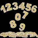 Locacrystal 60pcs Bling Rhinestone Numbers Sticker 6sets 0-9Digits Self-Adhesive Iron on Crystal Numbers Stickers for DIY Crafts Laptop Gifts Furniture Car Clothing Decorations(Gold+White,1.73")