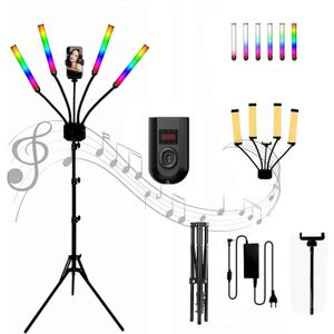 Four Arms RGB LED Light: 2700k-6500k Fill Light with Sound Sensing, Tripod Selfie Light for Photo/Lighting/Stream with Timer