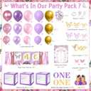 Butterfly First Birthday Decorations for Girl Pink Purple Butterfly 1st Birthday Party Decoration Supplies Include Balloon Arch Balloon Boxes Backdrop Tablecloth Birthday Hat