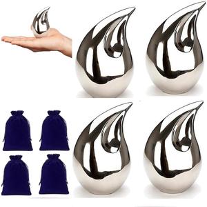 4 Pcs Unique Silver Teardrop Small Keepsake Cremation Urns for Human Ashes Adult for Both Male and Female, Mom Dad Son Women Men Mini Urns,Funeral Small Earns for Ashes with Velvet Bags 3 Inch Size
