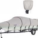 Tuszom 100% Waterproof 1200D Solution-Dyed Boat Cover with 17 Windproof Straps for Trailerable Fits V-Hull, Tri-Hull Bass, Runabout, Fishing, Ski,Bass Boat 17' - 19' L, UP to 96" W (Gray)