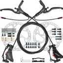 E-Bike Hydraulic Disc Brake Set 4-Pistons/2-Pistons,2-PIN/3-PIN Pre-Bled with Mineral Oil Brakes Kit,Front and Rear Set,180mm 2.3mm Thick Rotors (Black)