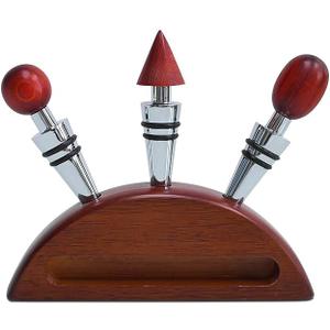 Wine Stopper Bottle Stopper - 3-pcs Wine Stopper and one stand For Gifts, Bar, Holiday Party, Wedding (Wood)